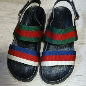 Authentic Gucci Striped Sandals - Green, Red, Blue